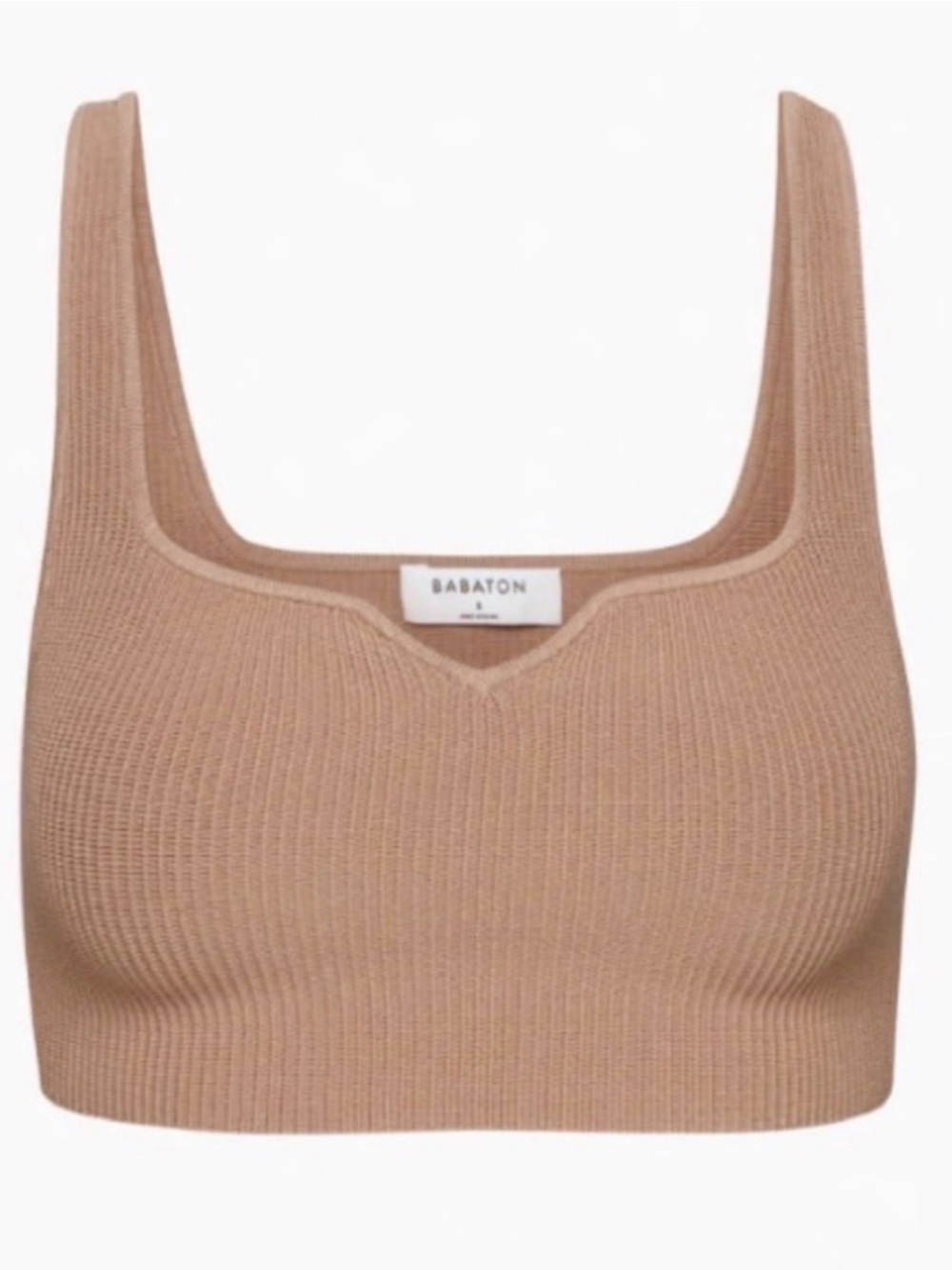Babaton Camel Ribbed Square-Neck Crop Top